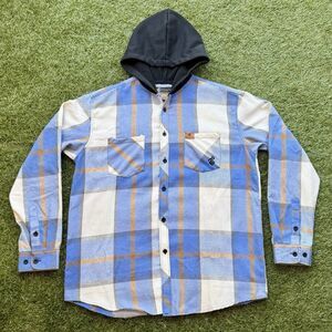 Rocawear Hooded Plaid Flannel Shirt Mens Large Blue Streetwear